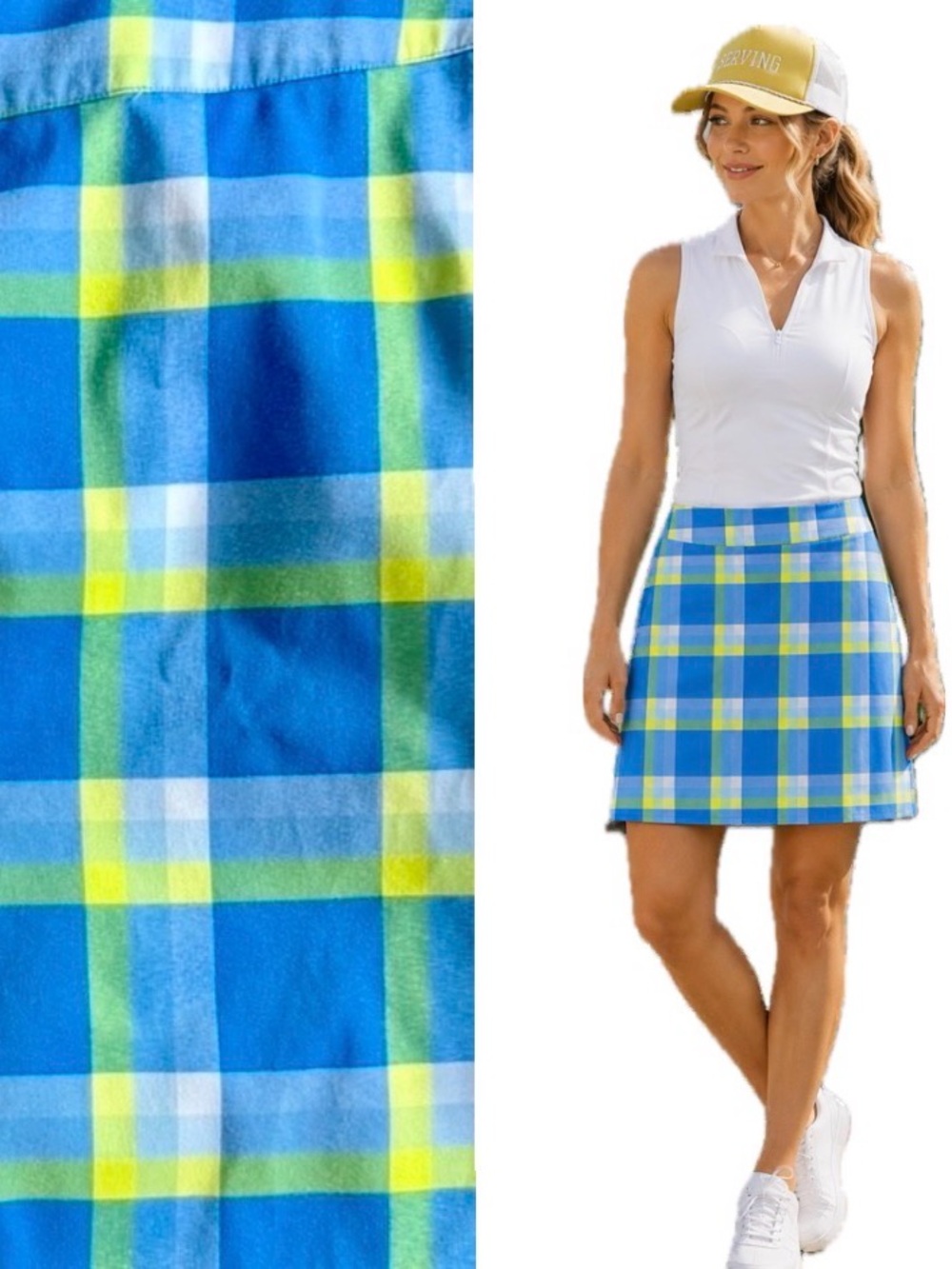 Izod Blue Yellow Plaid Golf Skort